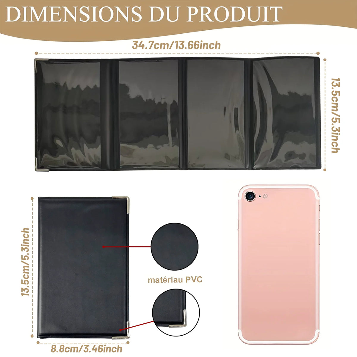 1PC 4-Fold Black Card Holder in Imitation leather Vehicle Document-NF Standard, Holds Insurance, Vehicle Registration & Papers