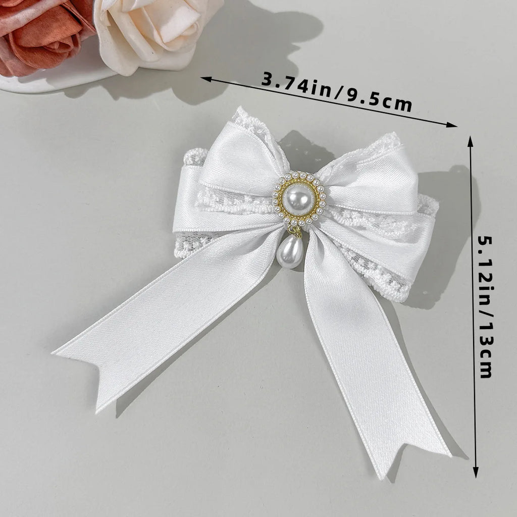 4pcs Pearl Lace Bow Hair Clip, Multi-color Satin Lolita Headpiece, Retro Sweet and Beautiful Style Hair Accessory