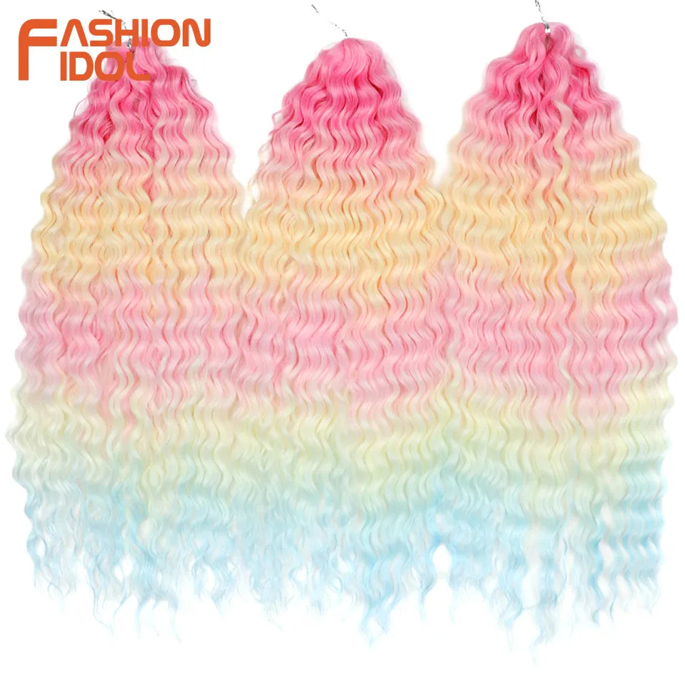 FASHION IDOL 24 Inch 300g Ariel Hair Synthetic Crochet Curly Hair Water Wave Braid Hair Ombre Blonde Braiding Hair Extensions