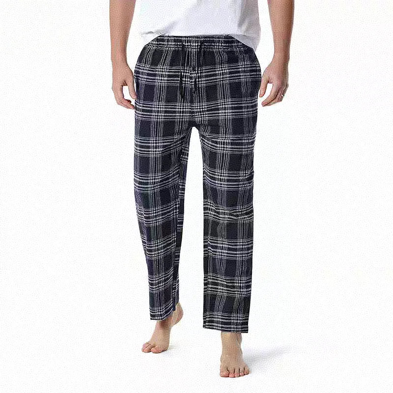 Men's Stylish Summer Pajama Pants, Thin Plaid Loungewear, Loose and Comfortable, Plus-Size Breathable Air-Conditioned Pants, Home Sleepwear