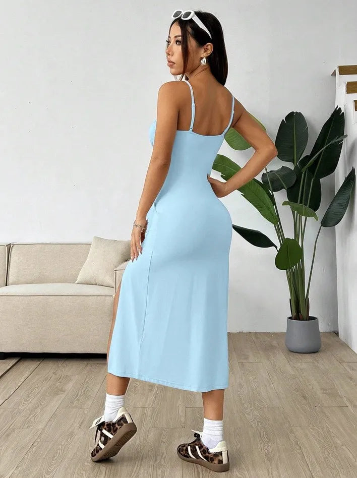 Elegant Women's Sleeveless Spaghetti Strap Long Leopard Print High Slit Backless Ruched Dress for Party Sexy Evening Clothes
