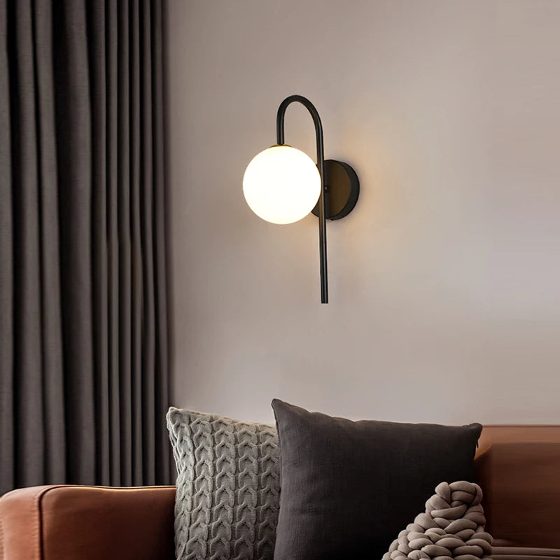 Modern LED Wall Lamps Black Gold Glass Ball Wall Sconces Living Rom Bedroom Hotel Decor Wall Lights Bedside Lights Aisle Lamp G9