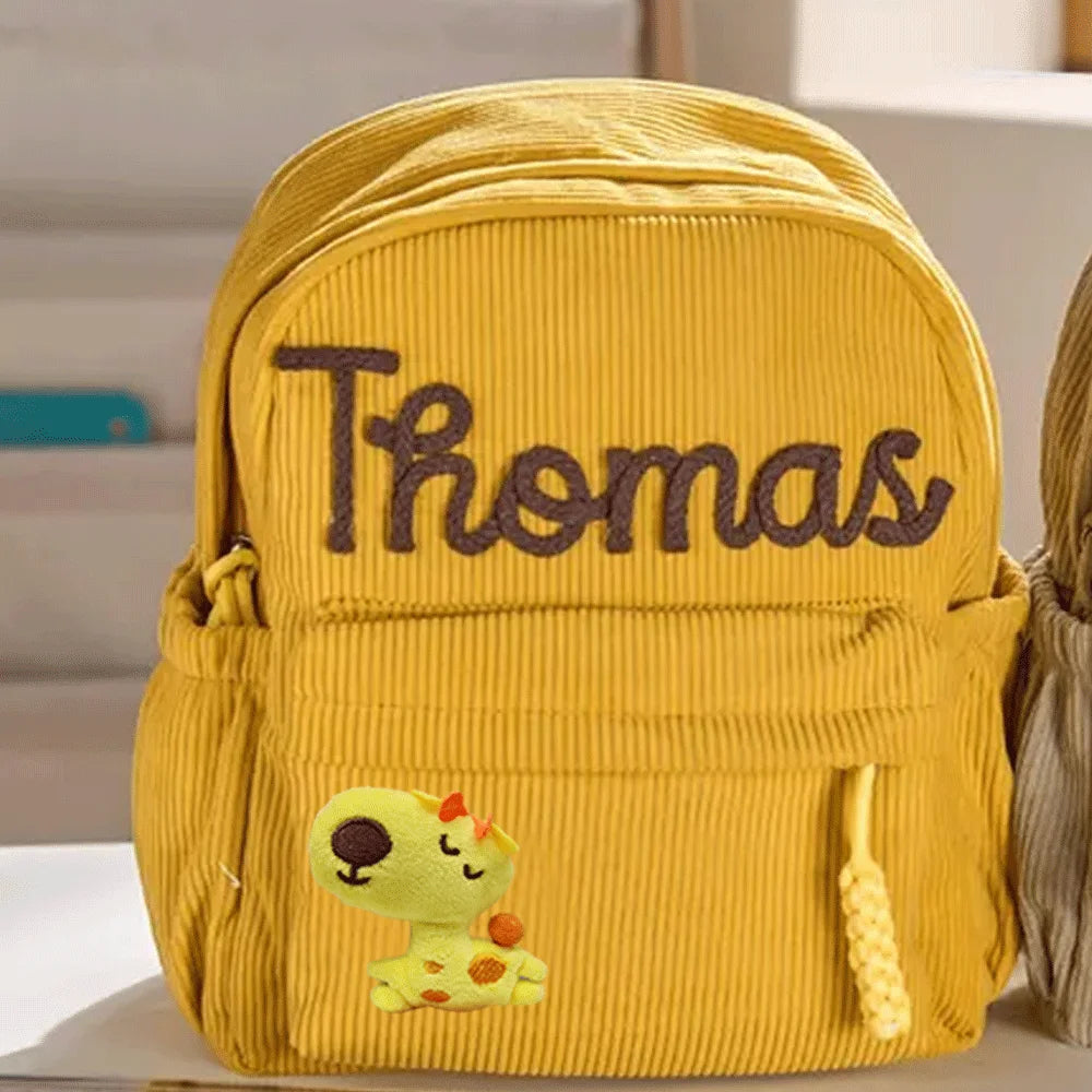 Personalized Small High-Quality Corduroy Backpack – Customizable School Bag with Name Print; Cute and Practical