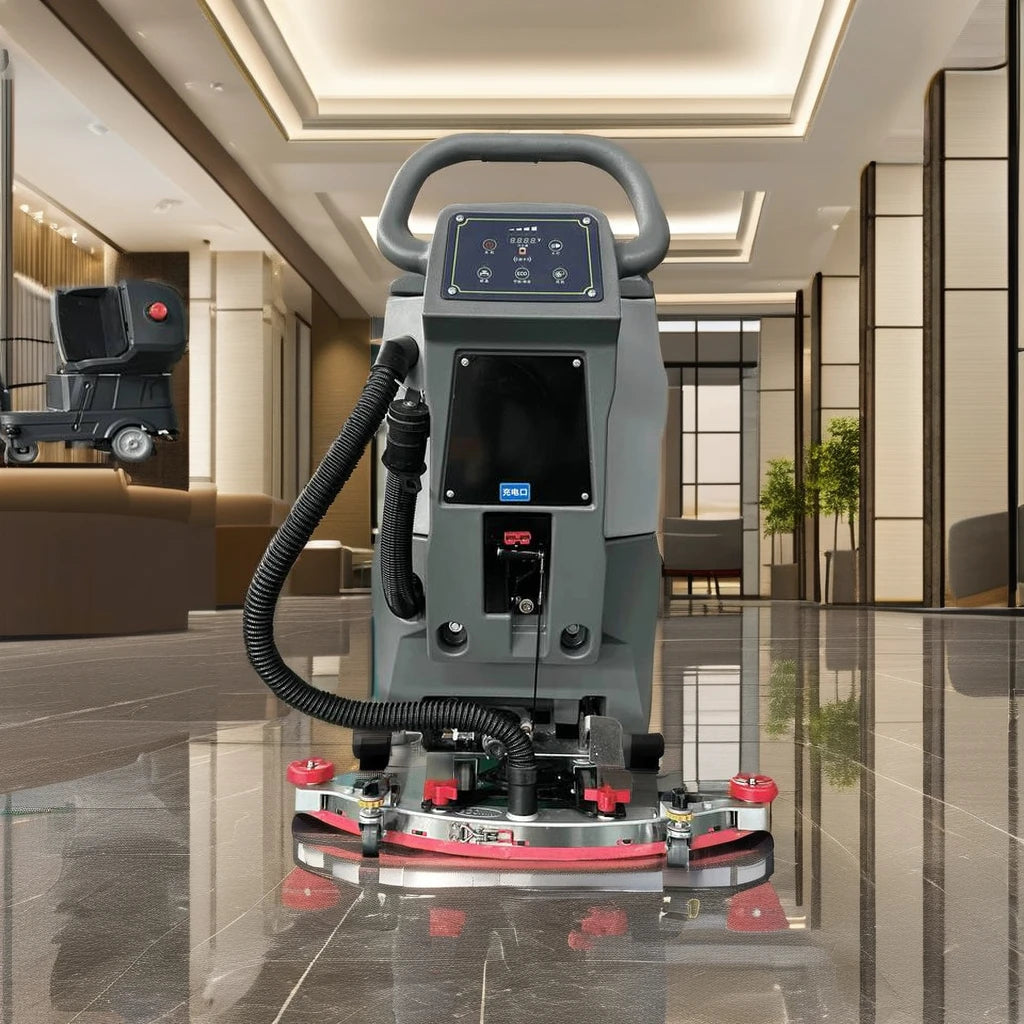 Battery Powered Floor Scrubber, Electric Walk Behind Washer for Tile and Concrete, Efficient Cleaning Machine