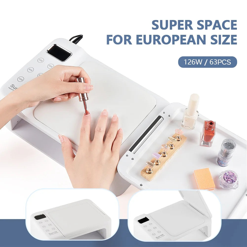 126W 63LED Lights UV LED Lamp Nail Dryer With Hand Rest Holder Tow Hand Big Nail Lamp Gel Polish Fast Drying Lamp For Manicure