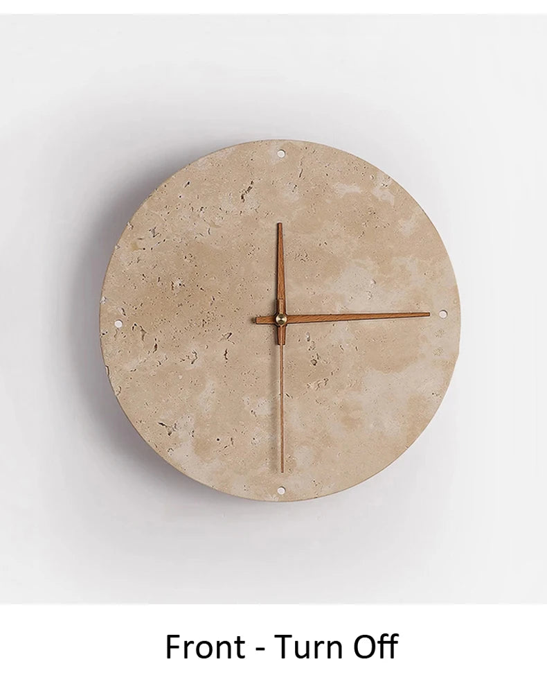 Modern Creative Clock Living Room Wabi Sabi Wall Lamp Nordic Simple Yellow Travertine Restaurant Corridor Circular Sconce Light