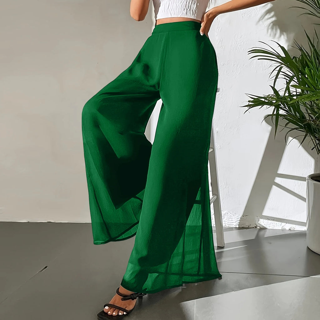 New Mom's Loose Pants Summer Fashion Versatile Ice Silk Chiffon Wide Legged Pants Women's Straight Casual 9-point Trousers