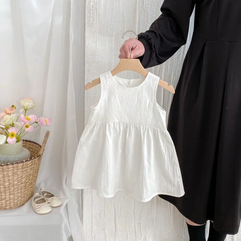 2025 Kids Clothes Summer Solid Dress Baby Girls Cotton Clothes Sleeveless Floral Dresses Children'S Vestidos Casual Clothing