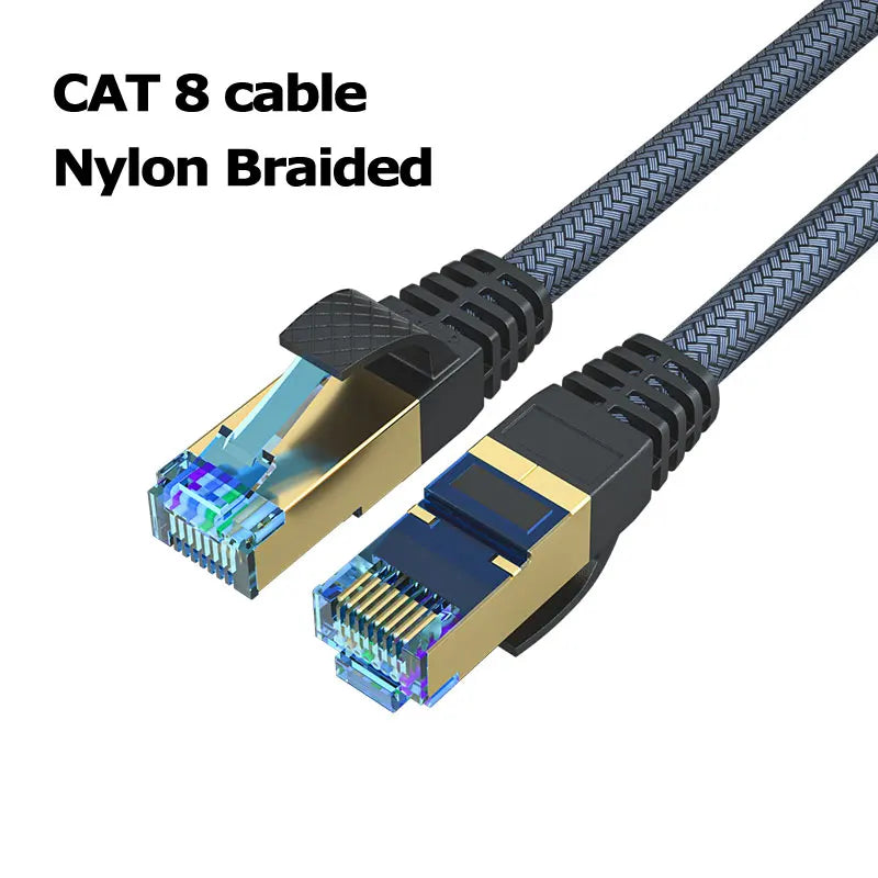 High Speed CAT8 Ethernet Cable High Flex Heavy Duty Network Cable with Gold Plated RJ45 Connector 40Gbps 2000Mhz LAN Cable