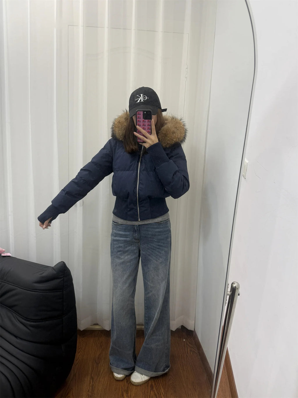 Winter New Women's Faux Fur Hooded Thick Padded Coat Slim Waist Short Cotton Jacket Sweet Style Warm Outerwear Parka