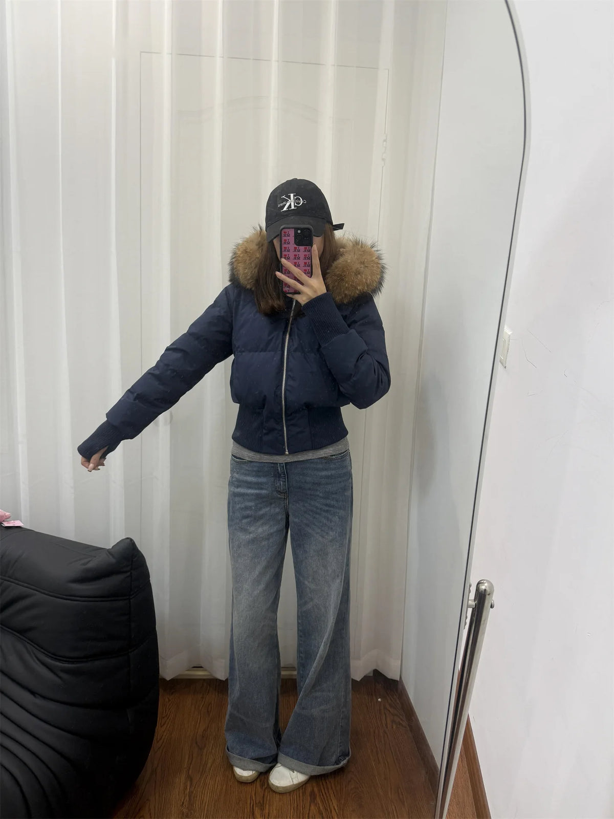 Winter New Women's Faux Fur Hooded Thick Padded Coat Slim Waist Short Cotton Jacket Sweet Style Warm Outerwear Parka