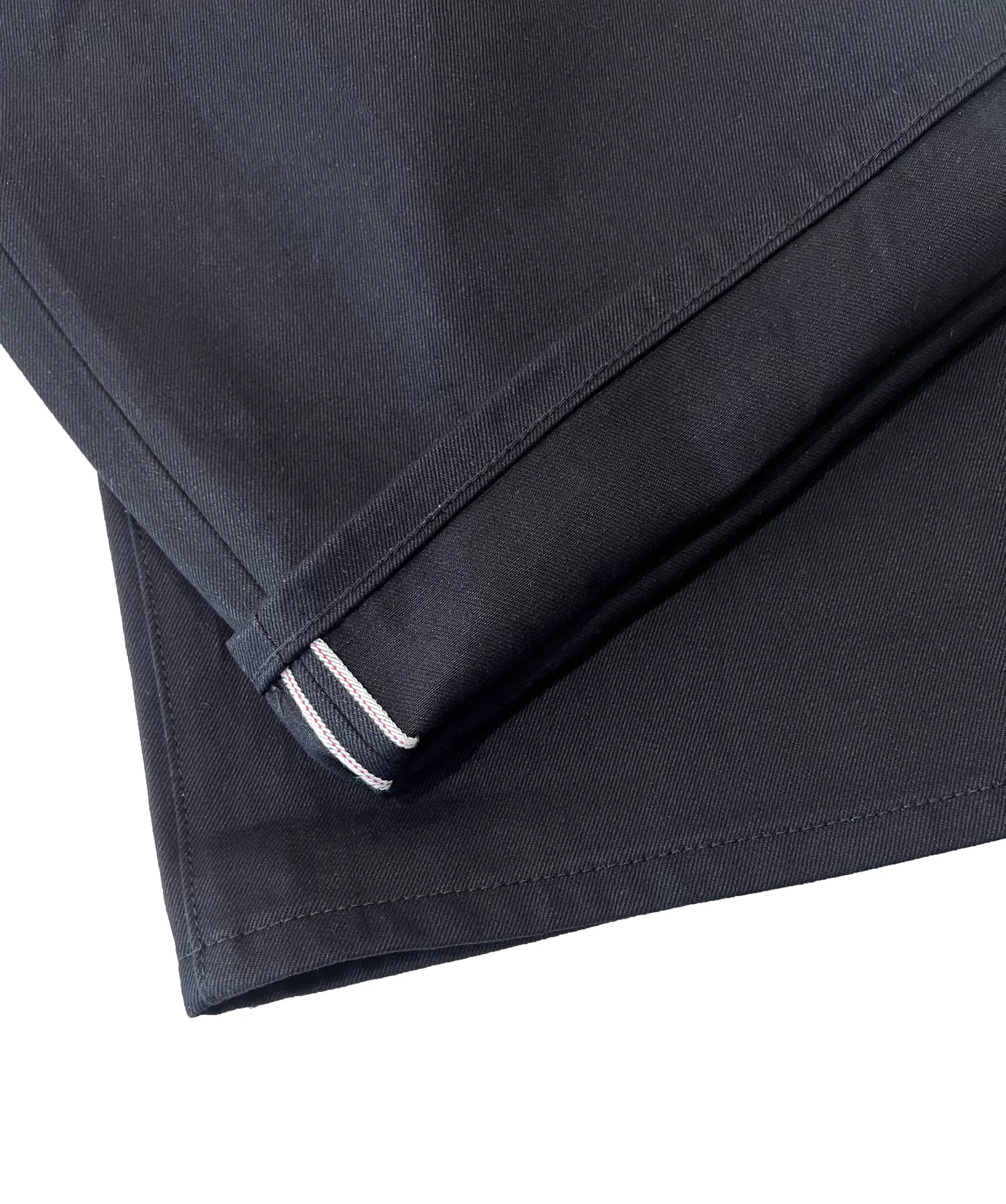 Black Raw Denim Jeans Baggy Pants Japanese Red Edge Raw Selvedge Fabric Straight Leg Men's Casual Trousers