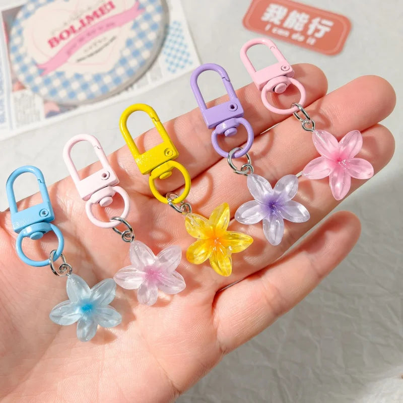 5Pcs Cute Color Cherry Blossom Resin Metal Key Chain For Women Girls Fashion Exquisite Key Bag Charm Jewelry Accessories Gifts