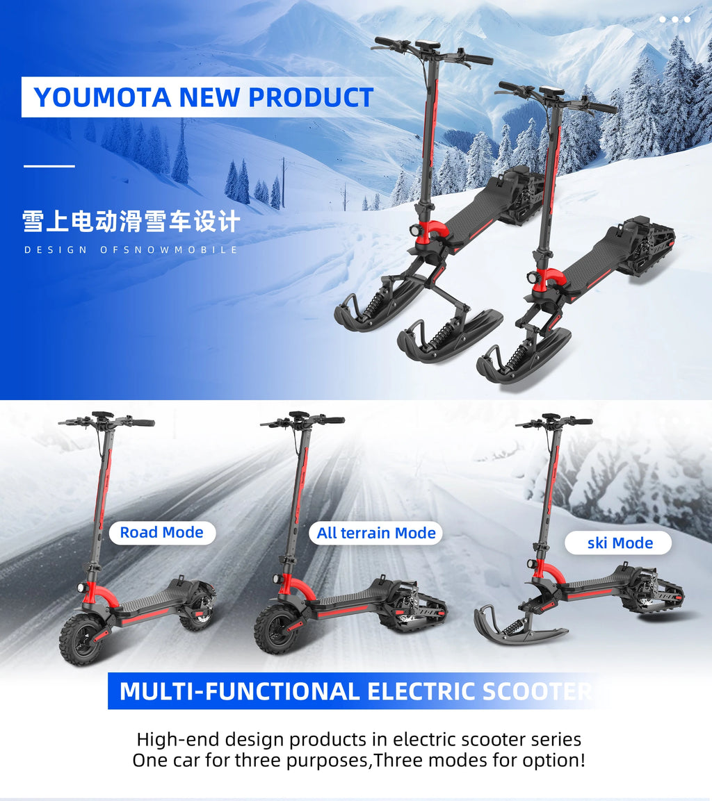 3-in-1(All-Terrain mode+Road mode+Ski mode) Snow Scooter 2000W 48V20Ah Snow Sled E-Scooter Sleigh Wheel Electric Scooter
