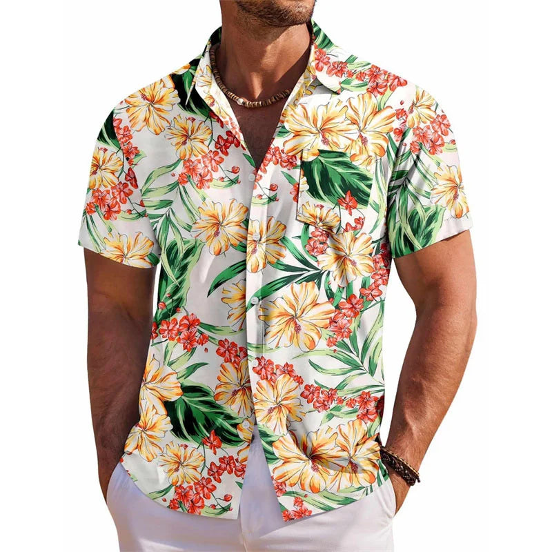 Men's Hawaiian shirt short sleeved printed button clothing summer beach shirt casual vacation comfortable and breathable