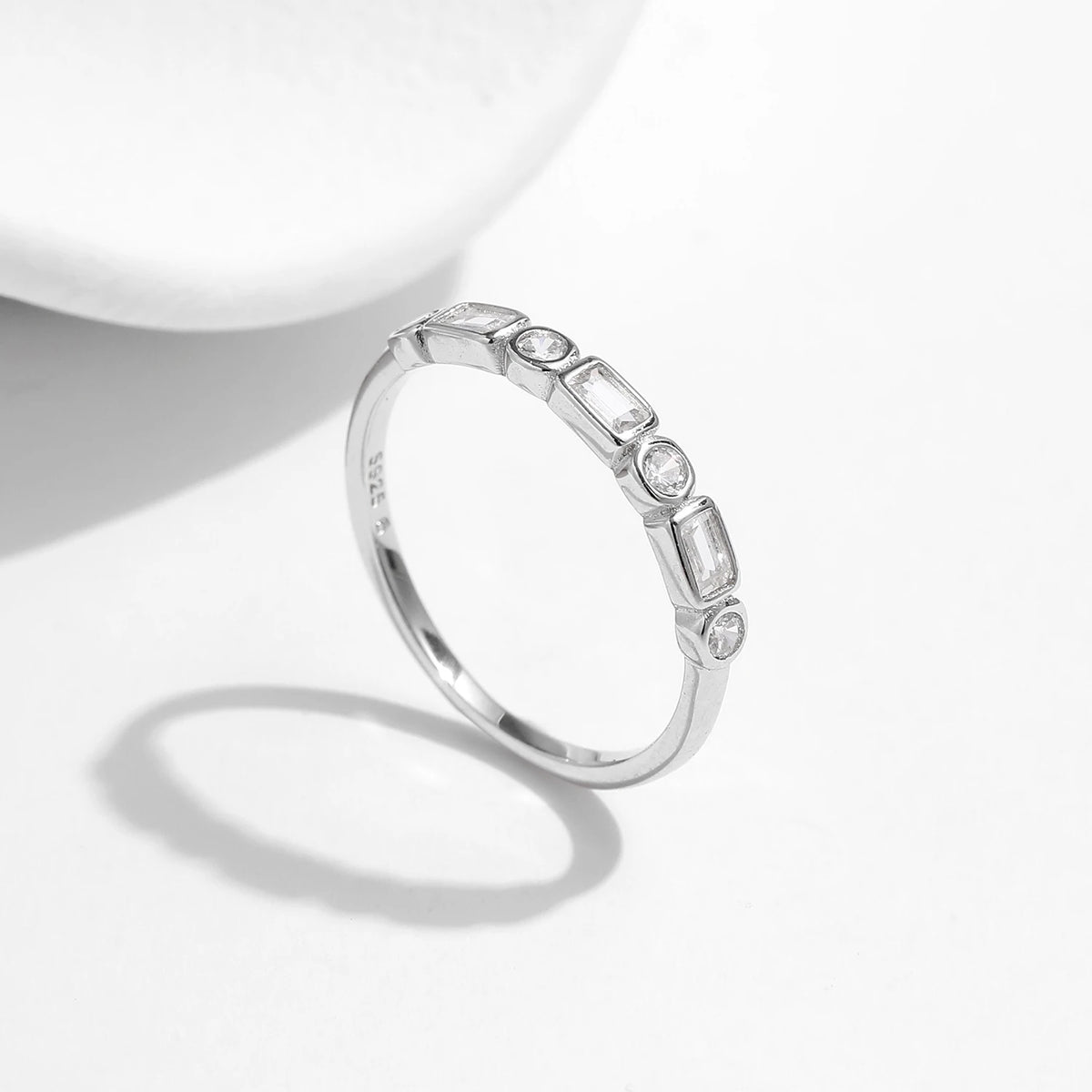 MODIAN 925 Sterling Silver Fashion Round Rectangle Dazzling Clear CZ Band Ring For Women Wedding Engagement Fine Jewelry