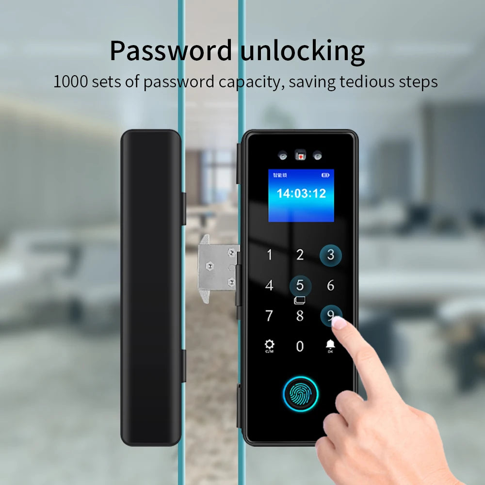 WIFI 3D Face Smart Lock for Glass Door with Camera Fingerprint Face Recognize Card Password Biometric Key App Unlock
