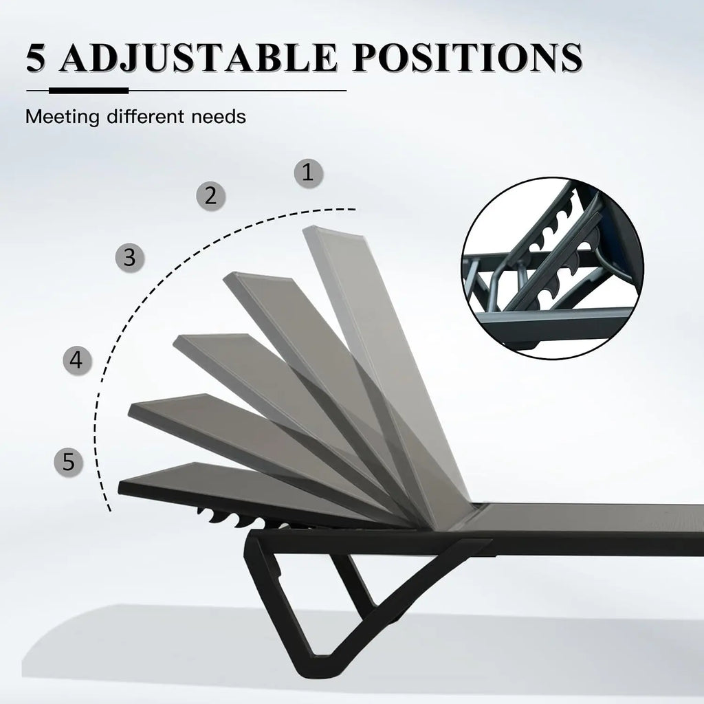 Aluminum Outdoor Chaise Lounge Set 2 with Table Wheels Adjustable Textilene All Weather Poolside Patio Deck, Customized