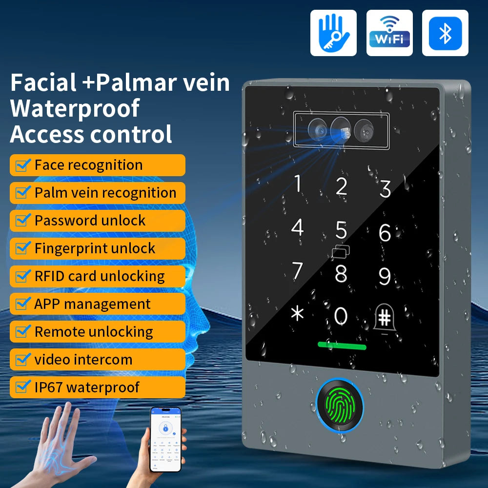 TTLOCK Home Security Visual Intercom Face Recognition Fingerprint WiFi Intelligent 13.5Hz Waterproof IP67 Access Control
