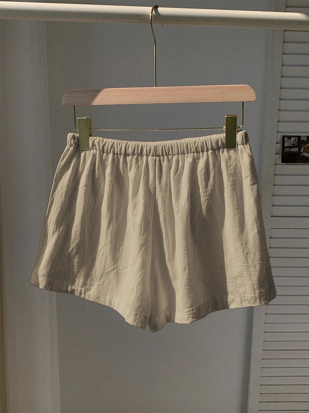 Ladies New Spring Summer Linen Solid Color Casual Sports Elastic Waist Drawstring Short Pants