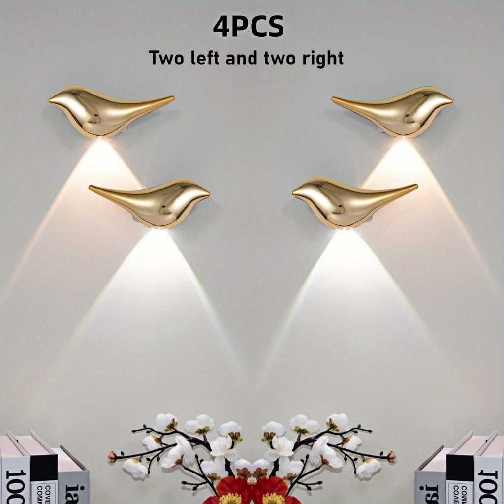 4pcs USB Rechargeable Wall Lights Smart Motion Sensor Bird-Shaped Decorative Lamps Cordless Install Adjustable Light Wall Decor