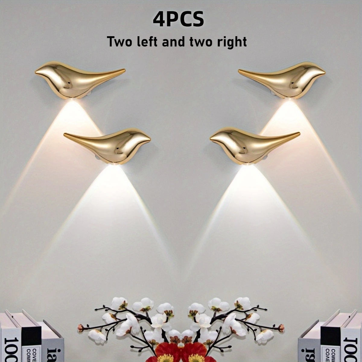 4pcs USB Rechargeable Wall Lights Smart Motion Sensor Bird-Shaped Decorative Lamps Cordless Install Adjustable Light Wall Decor