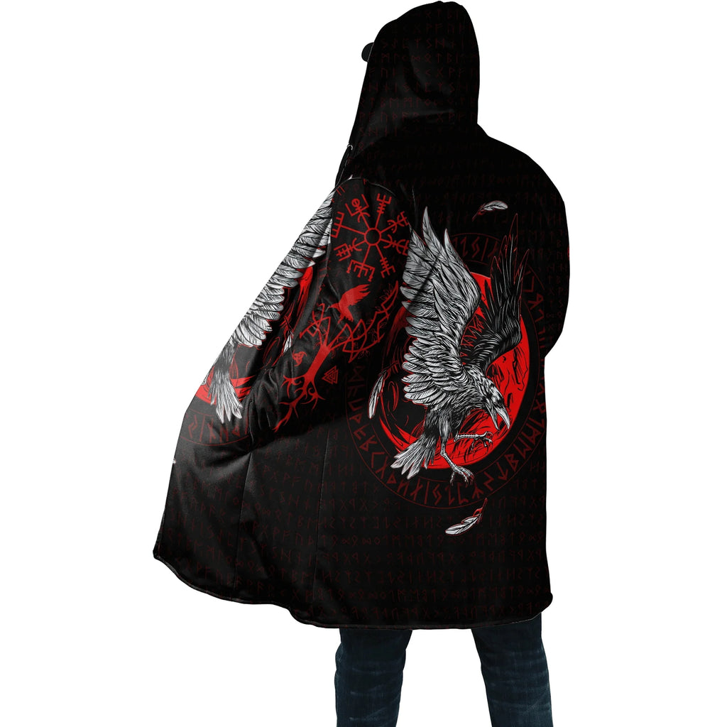 Winter Fashion Mens cloak Norse Odin Raven Tattoo 3D Printed Thick Fleece Hooded Coat Unisex Casual Warm Cape coat DP23