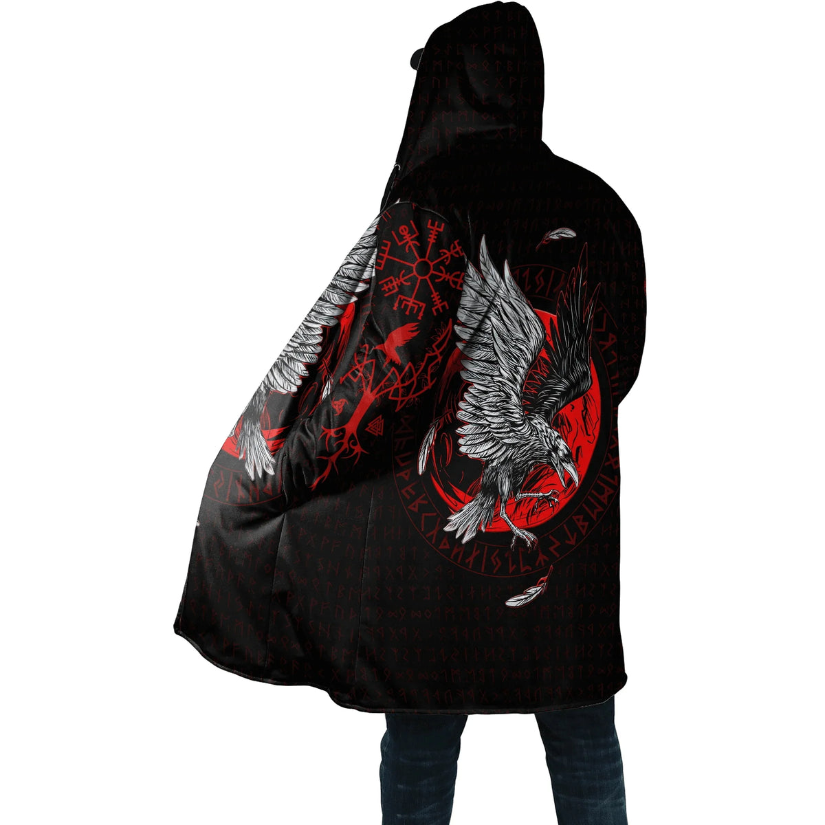 Winter Fashion Mens cloak Norse Odin Raven Tattoo 3D Printed Thick Fleece Hooded Coat Unisex Casual Warm Cape coat DP23