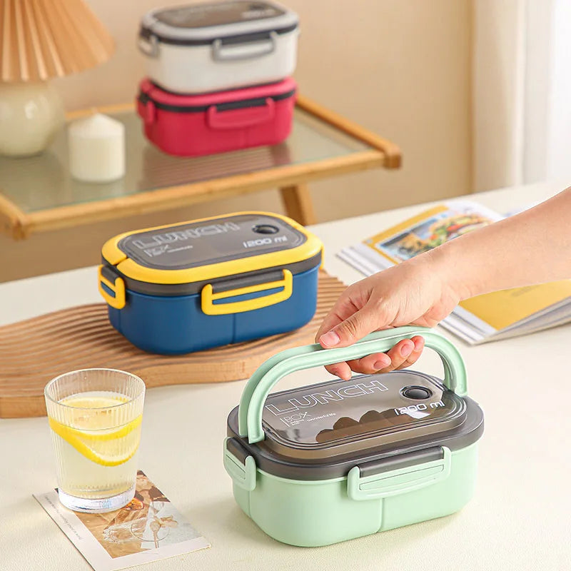 1200ML Double-layer Lunch Box Portable Compartment Food Box Microwave Lunch Box with Spoon Fork Leakproof Camping Food Container