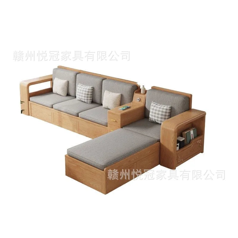 White wax solid wood sofa modern simple Nordic small apartment winter and summer living room log color storage furniture