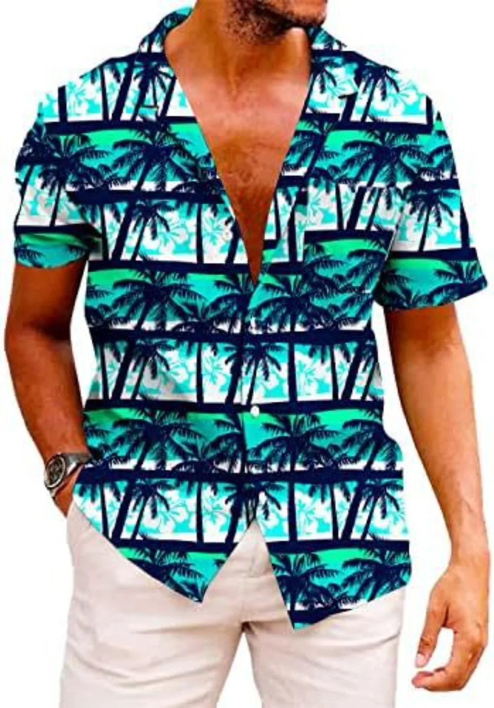 Summer Trendy Hawaiian Men's Palm Beach Shirt Tropical Vacation Clothing