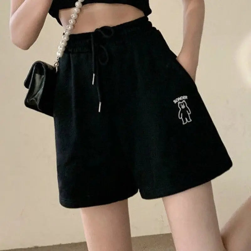 Drawstring Loose Soild Short Pant For Women Clothes Patchwork Fashion Ropa Mujer Streetwear Elasticity High Waist Casual Shorts