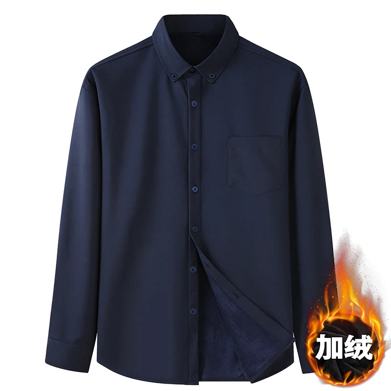 Men Shirt Casual Warm Fleece Long Sleeve Red Plus Size 6XL 7XL 8XL 10XL Oversize Formal Autumn Winter Flannel Thick High Quality