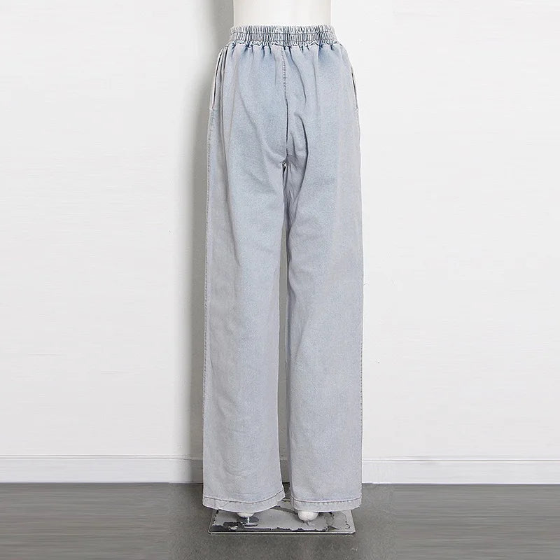 2 Piece Set Women Denim Ensemble Strapless Top Sleeveless Backless Zipper Elastic Waist Jeans Suit Streetwear 2025 Sexy Outfits