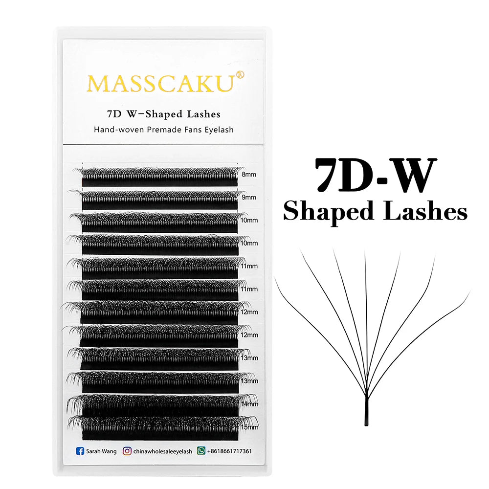 10cases/lot MASSCAKU 3D 4D 5D 6D 7D 8D W Shape Bloom Premade Fans Eyelash Extension Natural Soft Light Full Dense W Shape Lash