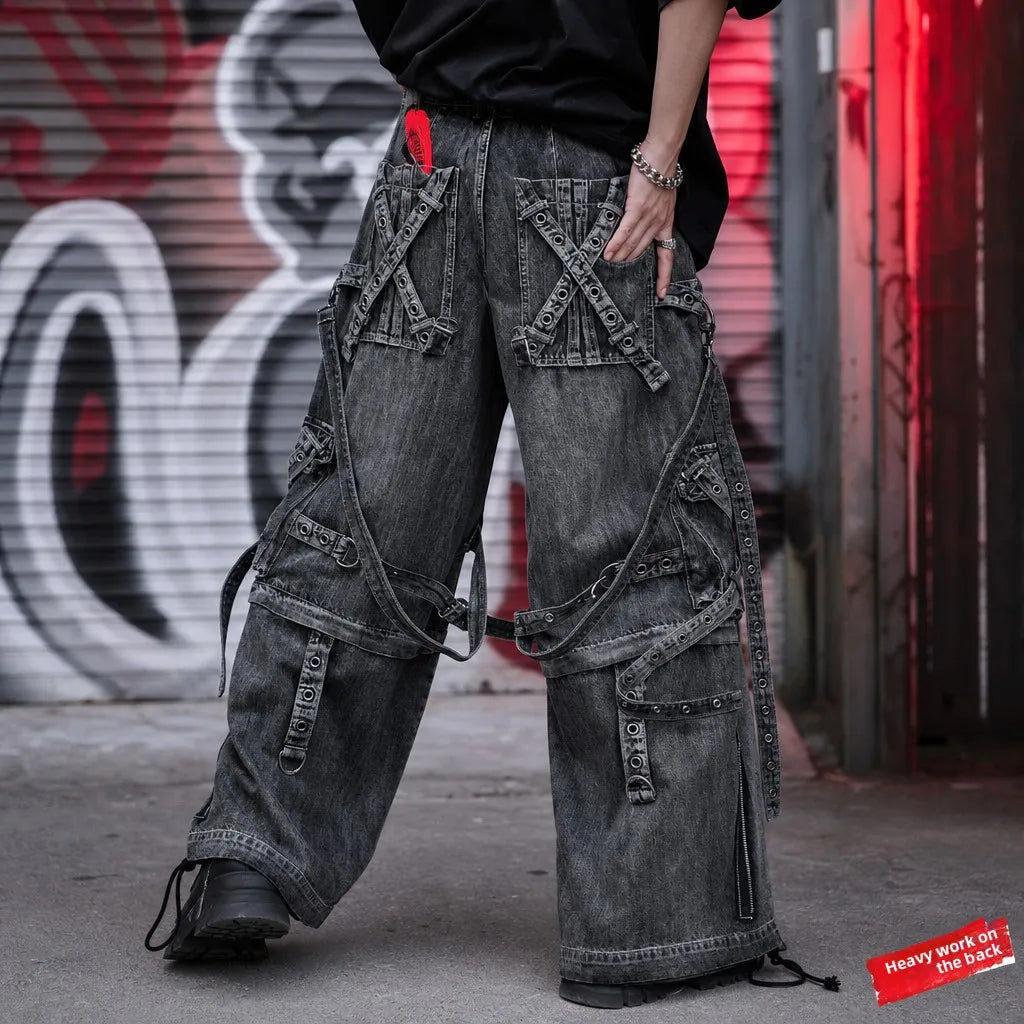 Hip Hop Complex Heavy Industry Workwear Jean Casual Denim Pants High Waist Straight Wide Leg Jeans Harajuku Y2k Men Women Jeans