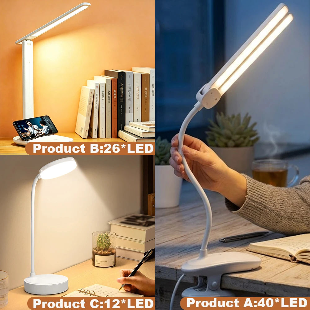 Flexible Dual Head LED Desk Lamp Eye Protection 3 Color Modes Brightness USB Rechargeable 360° Rotate Touch Control Office Study