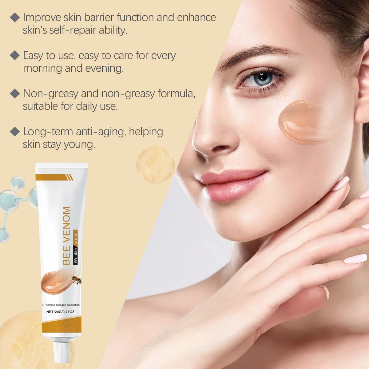 Wrinkle Removal Cream Firming Facial Lifting Moisturizing Deep Hydration Smoothing Fine Lines Repair Skin Bee Venom Cream 20g