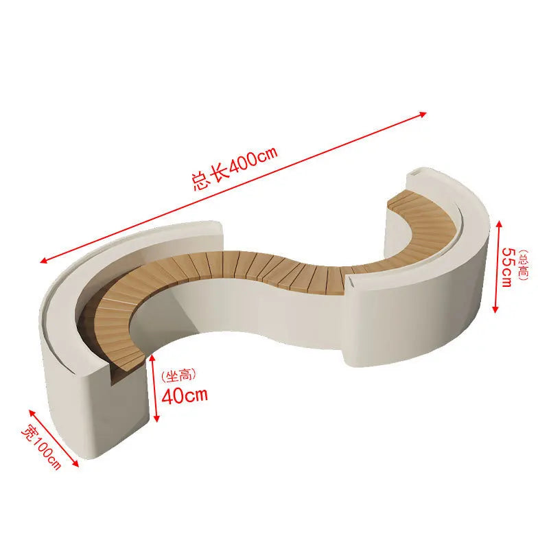 For Outdoor Curved Wood Flower Box Seat Square Park Mall Public Area Anti-corrosion Moisture-proof Leisure Bench