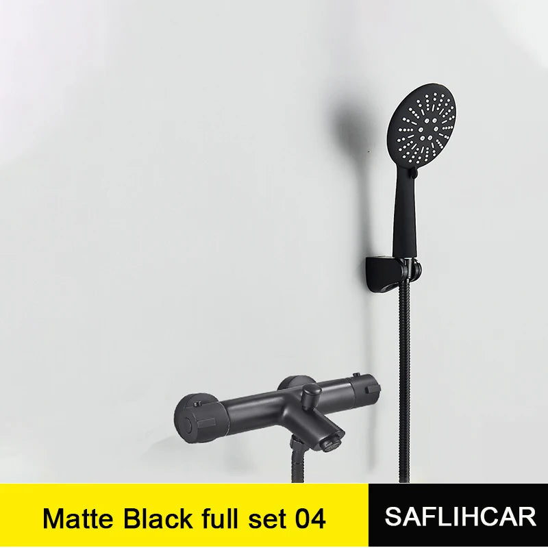 Black Thermostatic Bathroom Shower Faucet Dual Handle Bathtub Faucet Wall Mounted Mixer Tub Tap