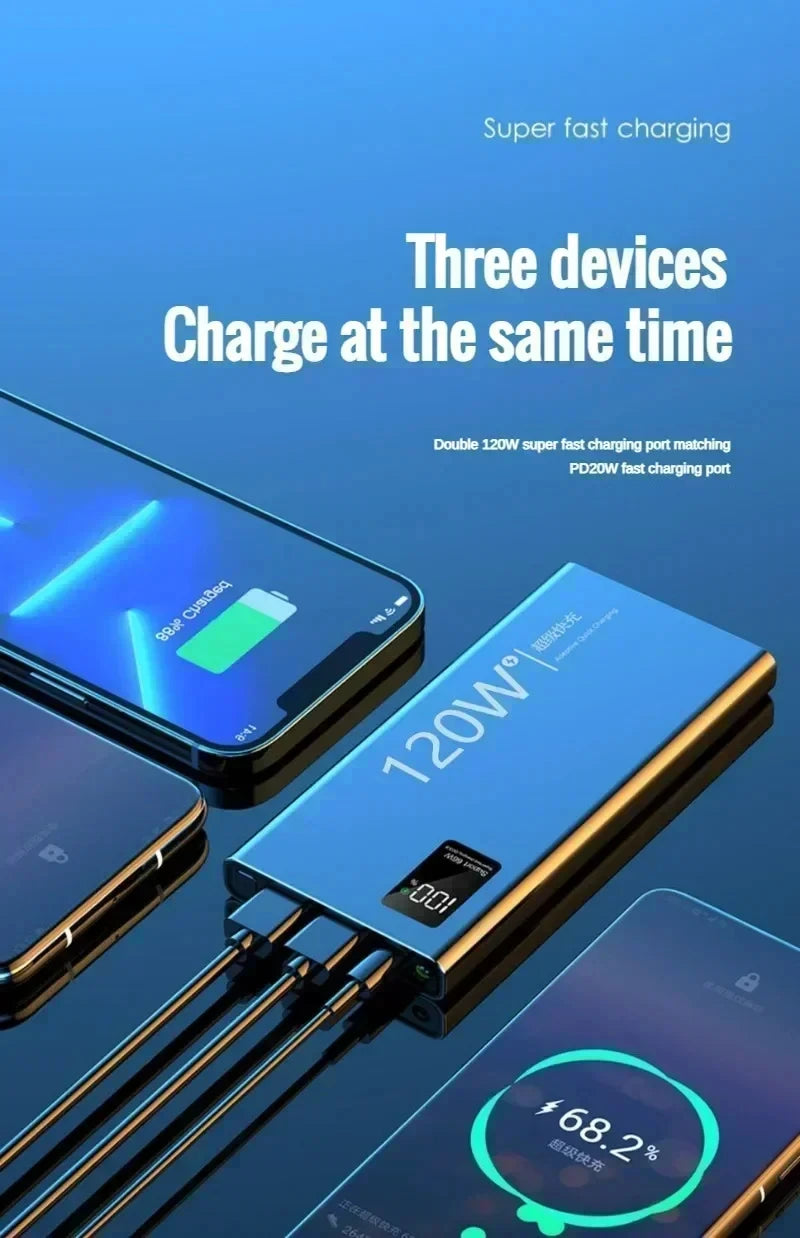 Lenovo 50000mAh 120w Fast Charging  External Battery High Capacity Power Bank Portable Digital Display Charger For Xiaomi