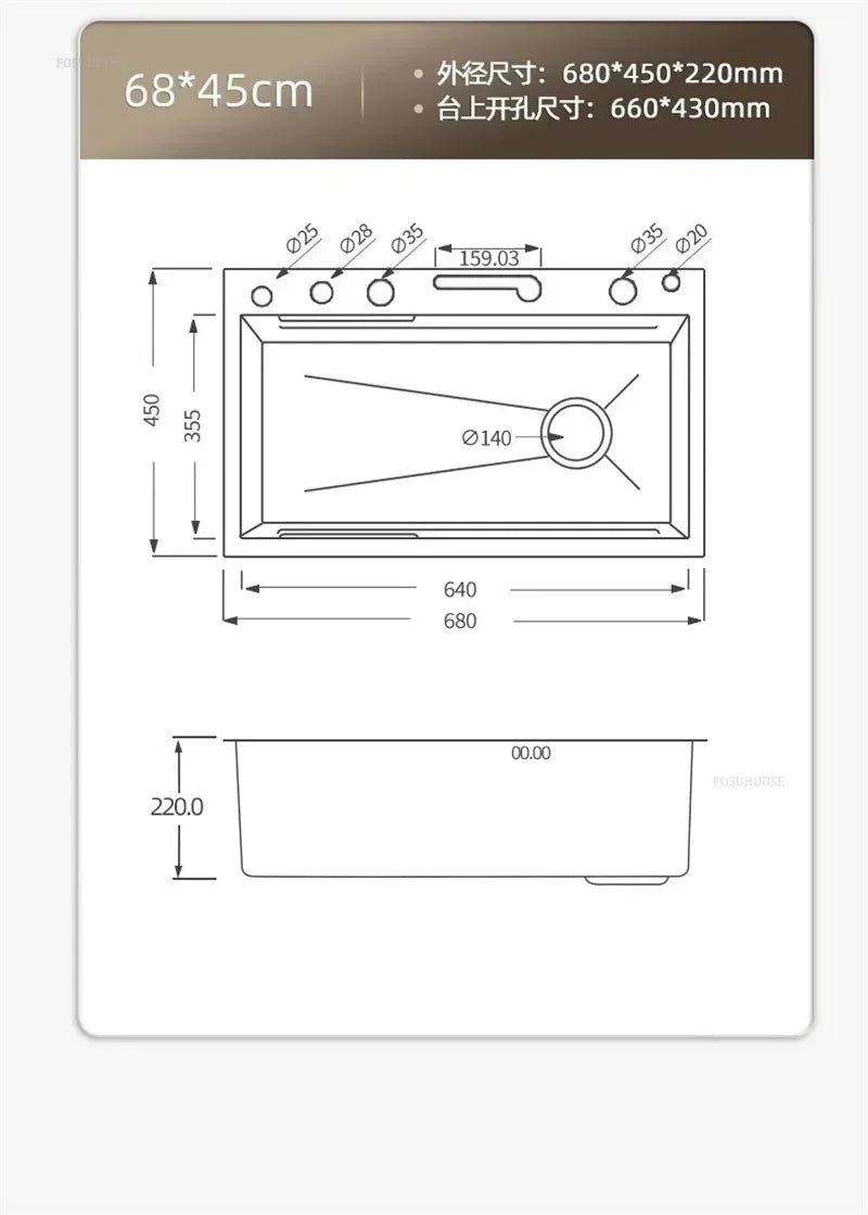 304 Stainless Steel Kitchen Sinks Large Single Bowl Nano Embossed Wash Basin Digital Display Modern Home Station