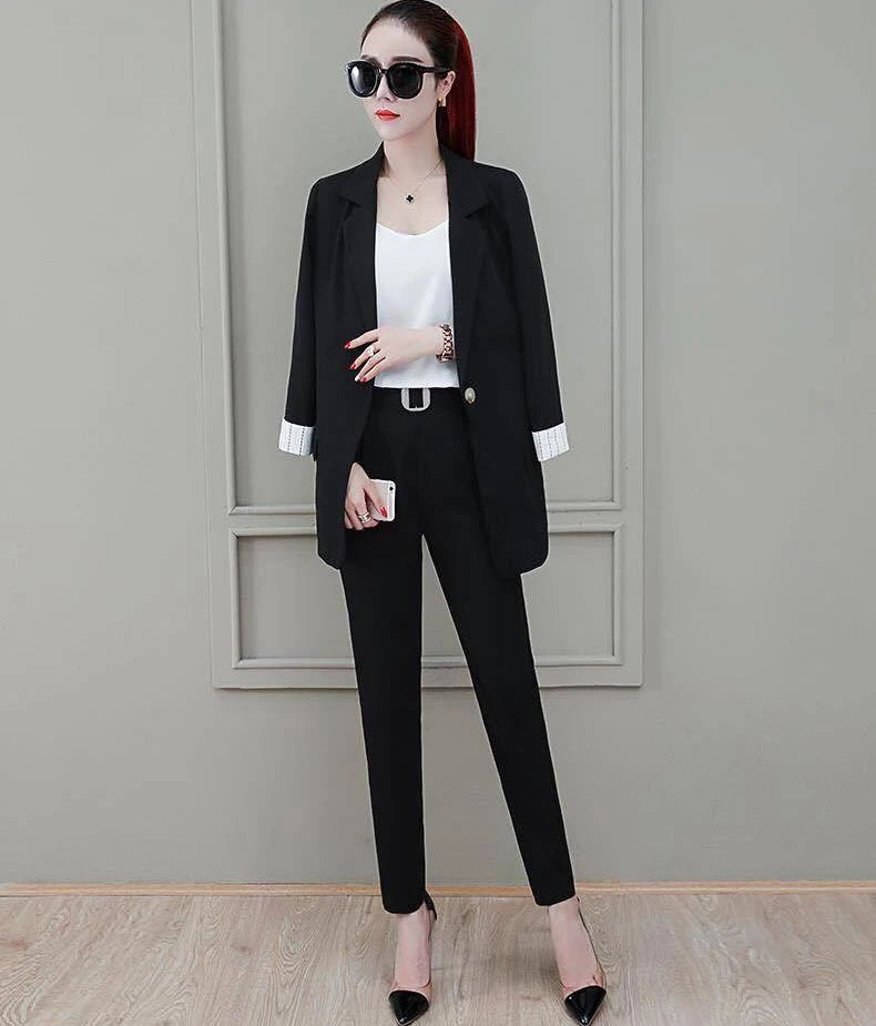 Two Piece Set Pants for Women Professional Trouser Suit Blazer and Womens 2 Pant Sets Top Outfit Wear To Work Office Pink Classy
