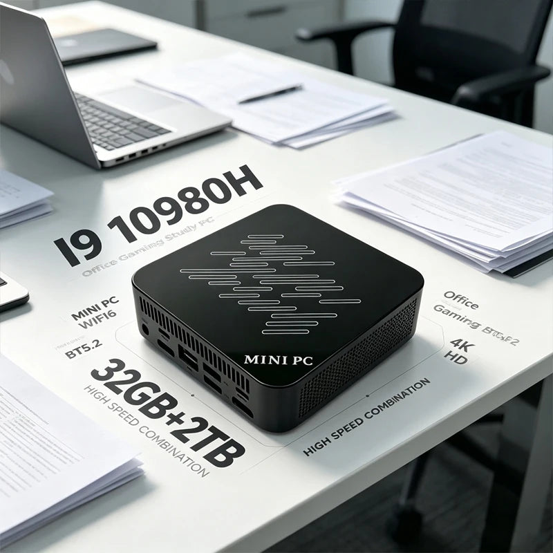 Mini PC Intel Core I9 10980H 32GB RAM 2TB SSD Mini Desktop Computer WIFI6 BT5.2 4K HD Office Gaming Study Small PC