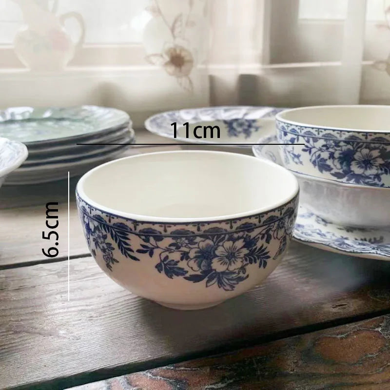 European Ceramic Dinner Plate Set Blue and White Porcelain Decorative Breakfast Plates Retro Hand Painted Restaurant Steak Dish
