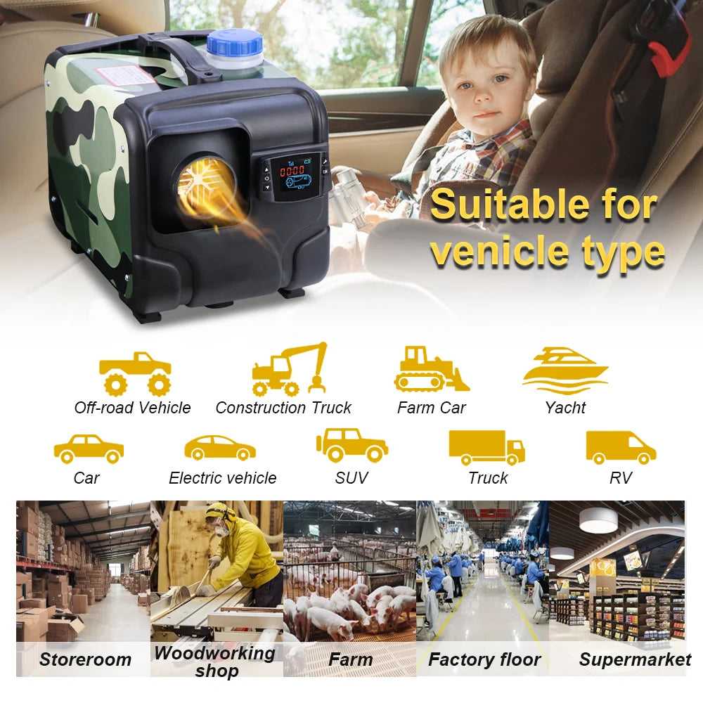 12V 24V 220V 3-in-1 Universal 5KW Car Heater Auxiliary Air Heating Low Noise Heater For Truck Bus RV Motorhome Trailer Boat