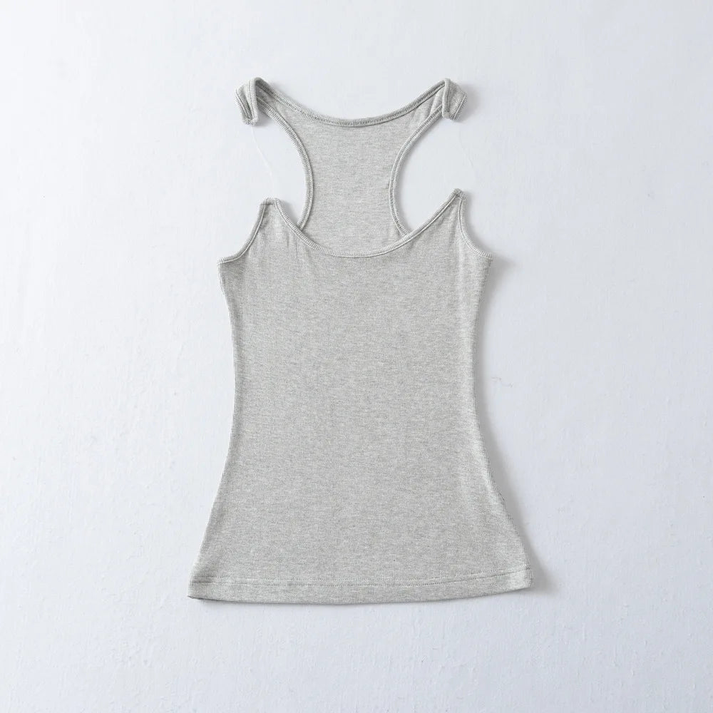 Women Ribbed Invisible Strap Tank Top Camis Tee