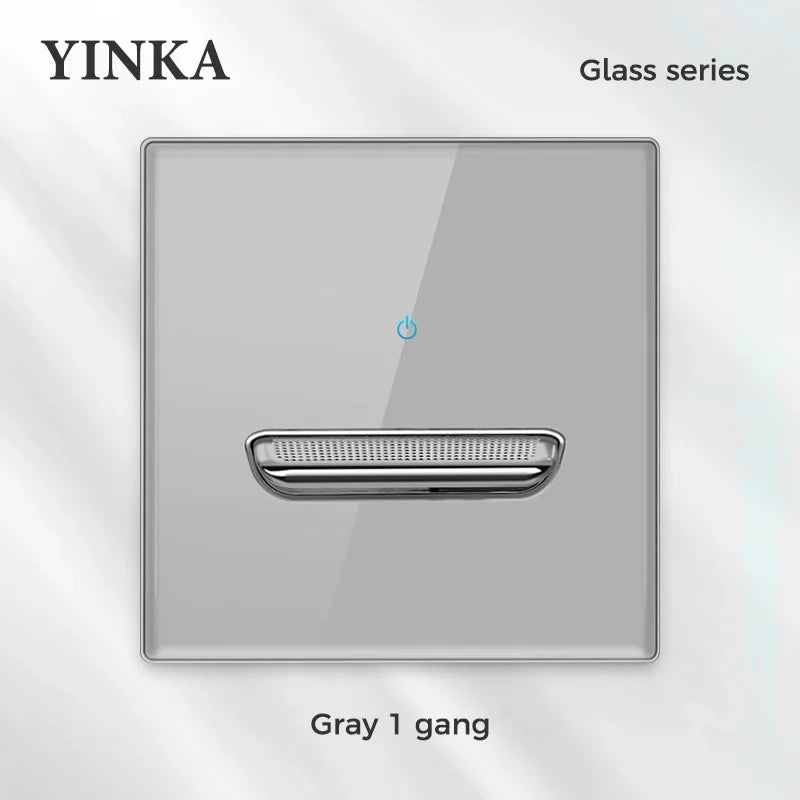 YINKA Crystal Tempered Glass Switch Panel LED Indicator 1 2 3 4 Gang/1 2 Way Self-reset Switch Button Light Switch Wall Switch