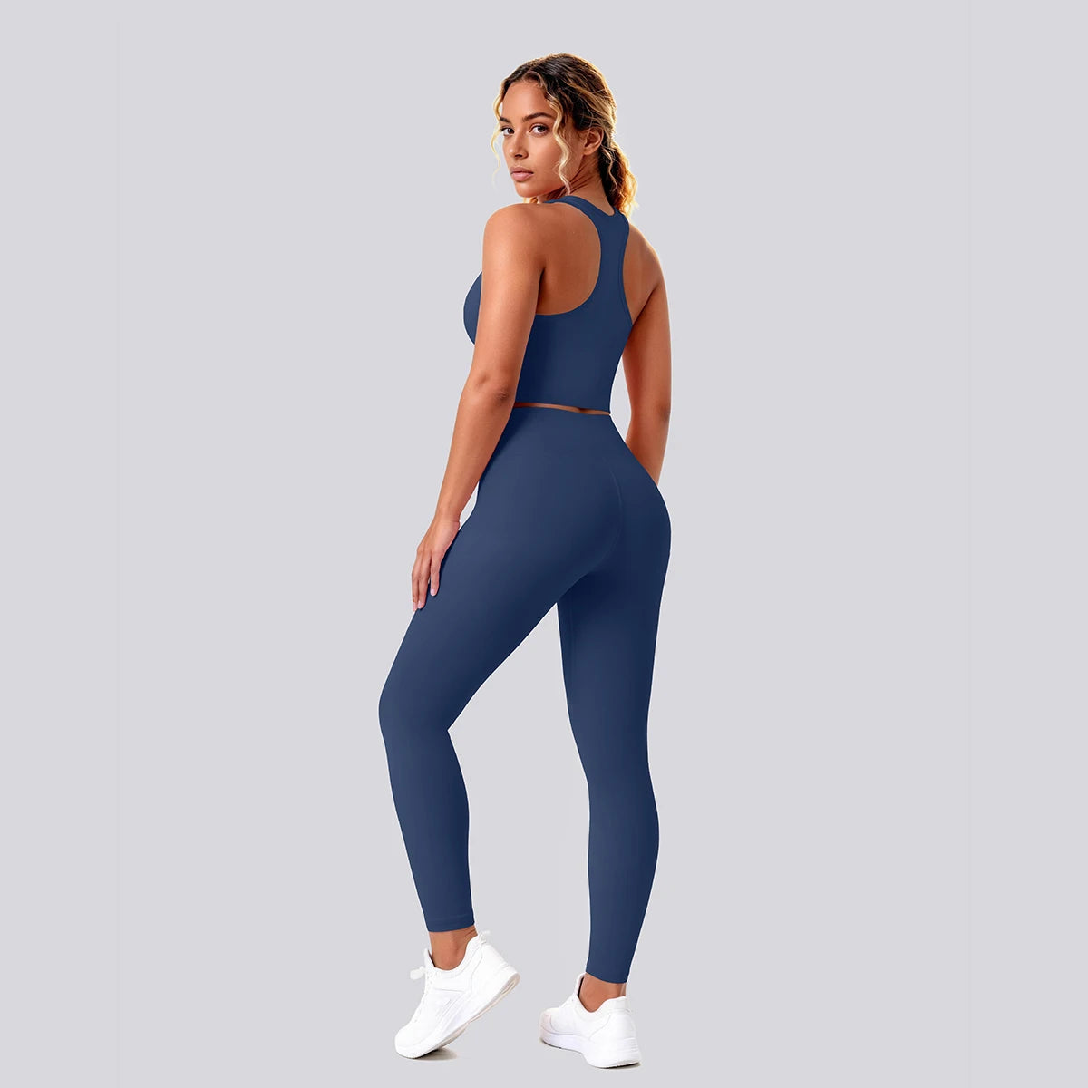 2PCS Solid Color Yoga Set for Woman's Gather Beautiful Back I-shaped Vest Shock-absorbing Running Yoga Tank Top Push Up Pants