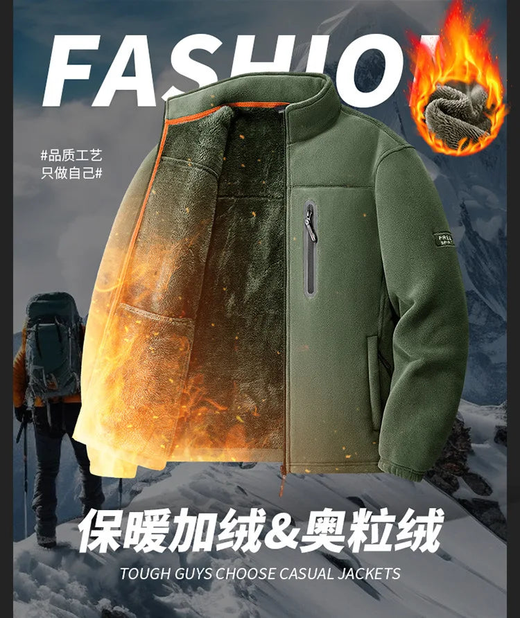 Men's outdoor sports sweater, wool jacket, autumn and winter windproof top, thick fleece, thick insulation windbreaker, casual v